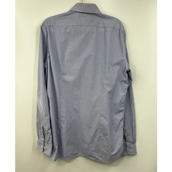 John Varvatos Shirt Slim Fit Stripe Button‎ Front Blue White Size 16 1/2 37 37 - Picture 7 of 10